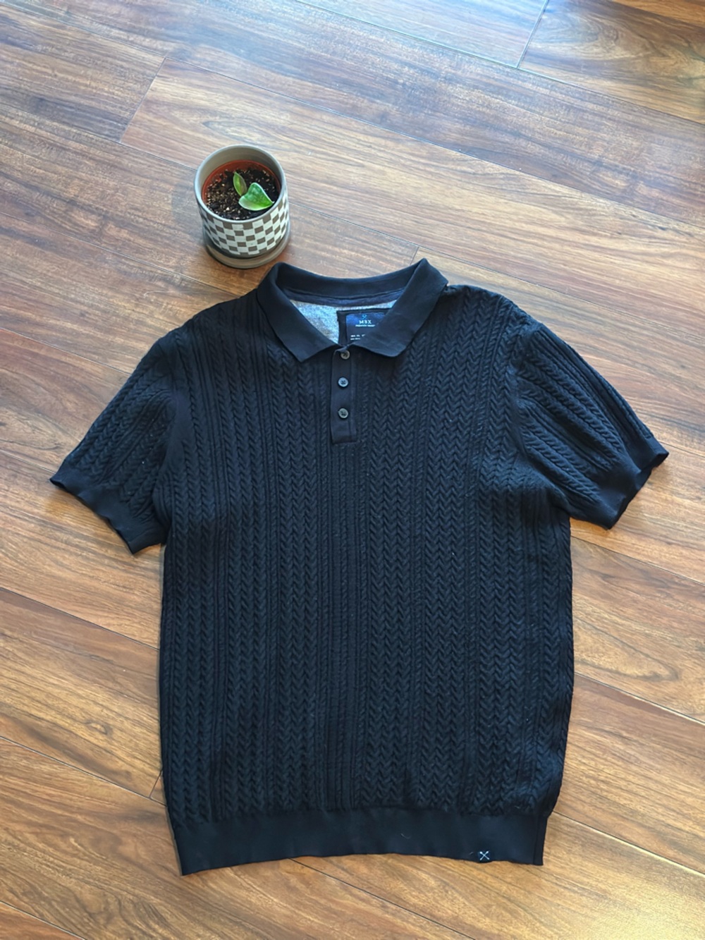 MBX Premium Goods Textured Cable Knit Polo - Black